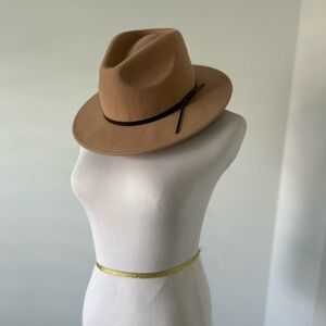 Anthropologie Suede Wide Brim Tan Fedora Hat